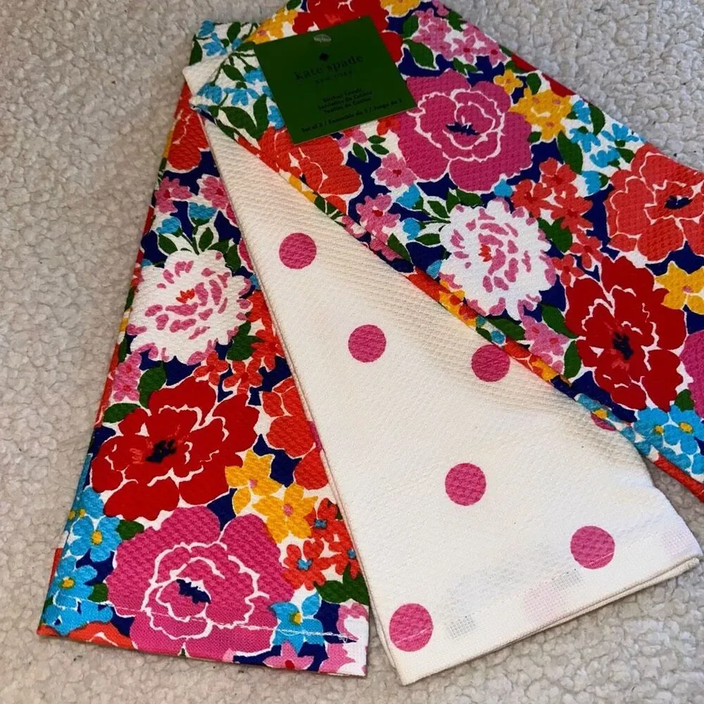 Kate Spade Colorful Floral Pattern Kitchen Towels Set of 3 NWT